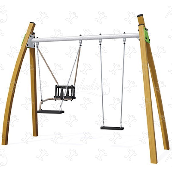 1 duo seat, 1 flat seat J437-C playgrounds traditional playground equipment swings image 3d