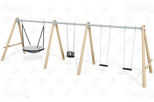 Pod seat, 2 flat seats, 1 cradle seats J447-G playgrounds sustainable natural wood equipment swings image 3d