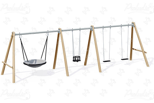 Pod seat, 2 flat seats, 1 cradle seats J447-G playgrounds sustainable natural wood equipment swings image 3d