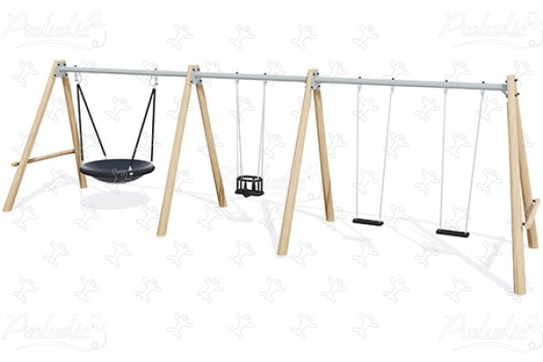 Pod seat, 2 flat seats, 1 cradle seat J447 playgrounds sustainable natural wood equipment swings image 3d