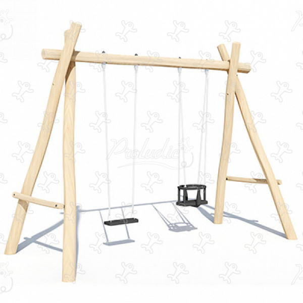 1 flat seat, 1 cradle seat J489 playgrounds sustainable natural wood equipment swings image 3d