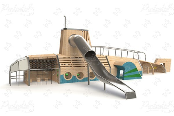 Large submarine J49127® playgrounds sustainable natural wood equipment boats and seascapes image 3d
