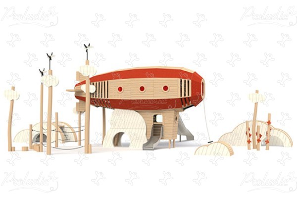 The airship in the clouds J49136 playgrounds sustainable natural wood equipment transport image 3d
