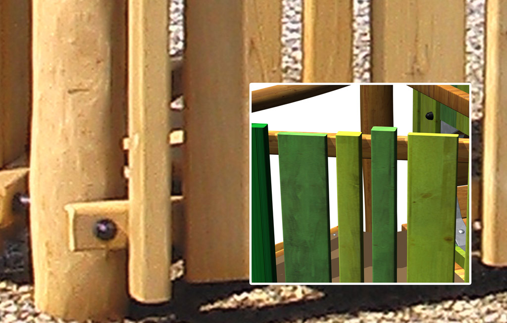 The panels, the climbing wall, the gangway, the shelf and the tunnel