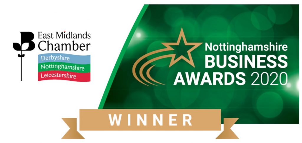 Banner of Nottinghamshire Business Awards 2020 logo and "Winner"