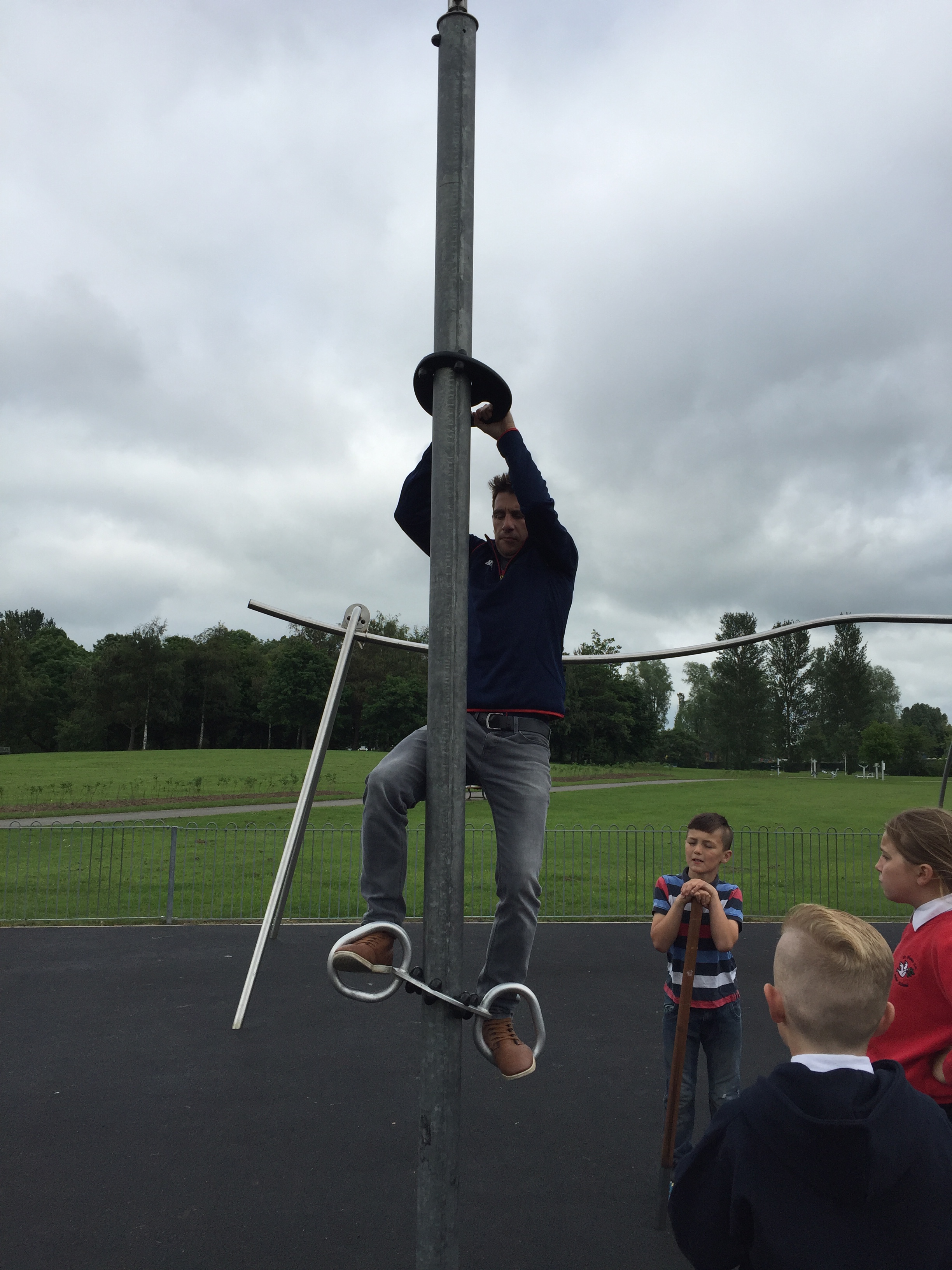 Team GB Member demonstrating equipment at West Park Proludic Adventure Play Area