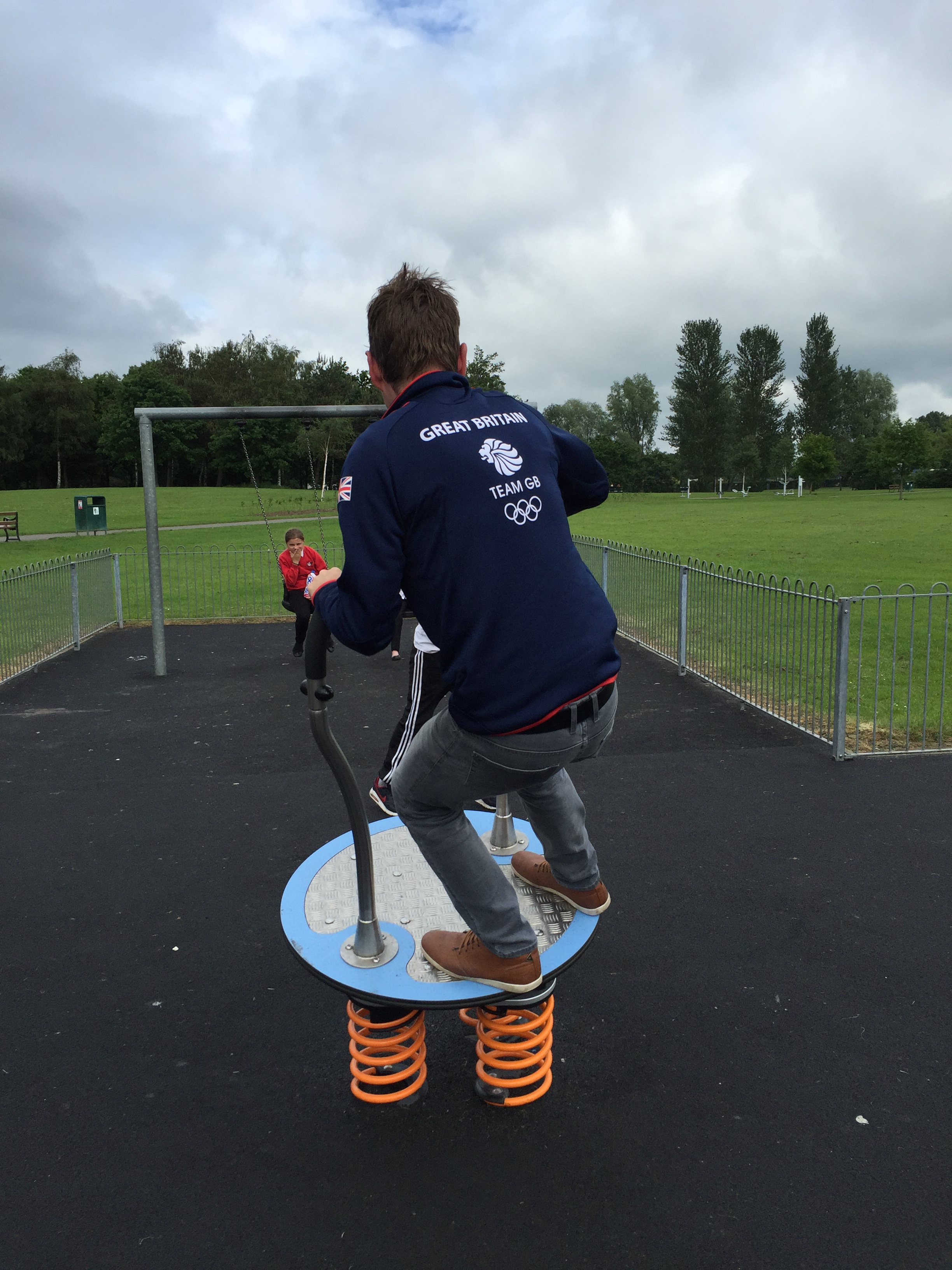Great Britain Team GB Member playing on Proludic Equipment at West Park Site Opening