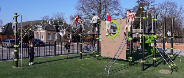 Three play spaces in the playground of the St Joseph school in Lisse (Netherlands)