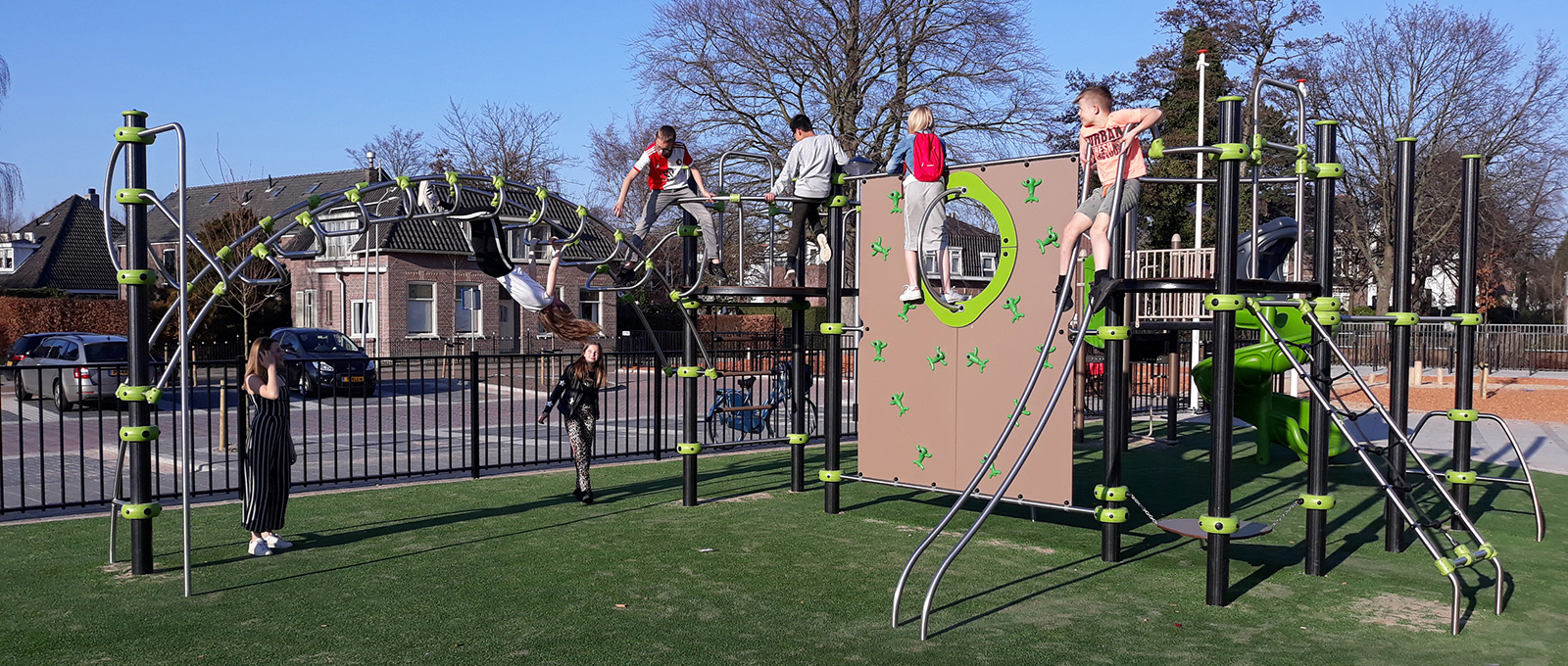 Three play spaces in the playground of the St Joseph school in Lisse (Netherlands)