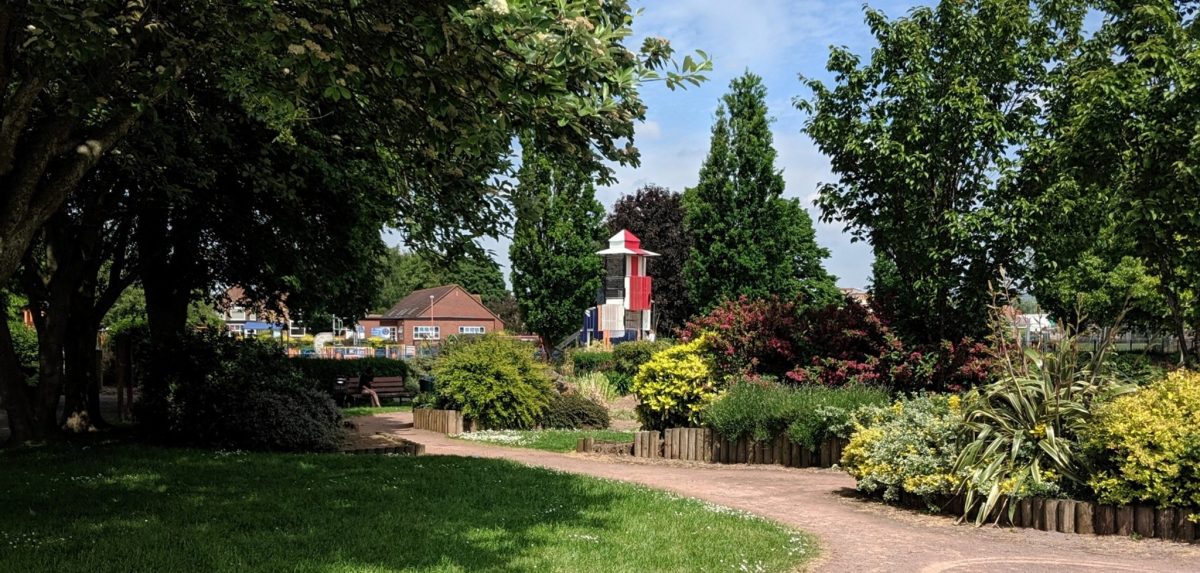 Victoria Park with the Taunton Lighthouse Tower visible amongst the vegetation in the centre.