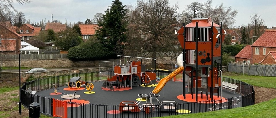 Proludic playground with large play tower with slide and various equipment at James Seely Park, Nottingham